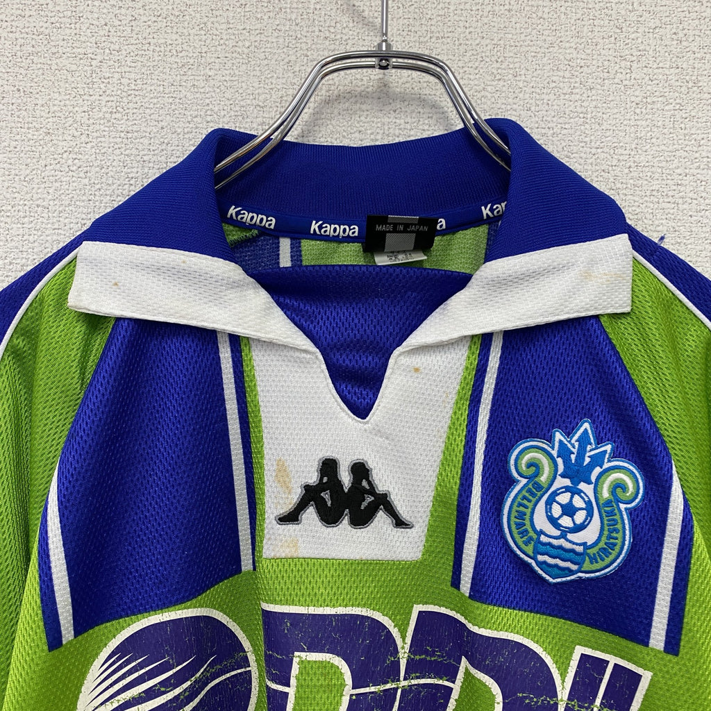 Kappa　カッパ　湘南ベルマーレ　Jリーグ　半袖Tシャツ　ユニフォーム　ゲームシャツ　黄緑　ライトグリーン　青　ブルー　SSサイズ　古着