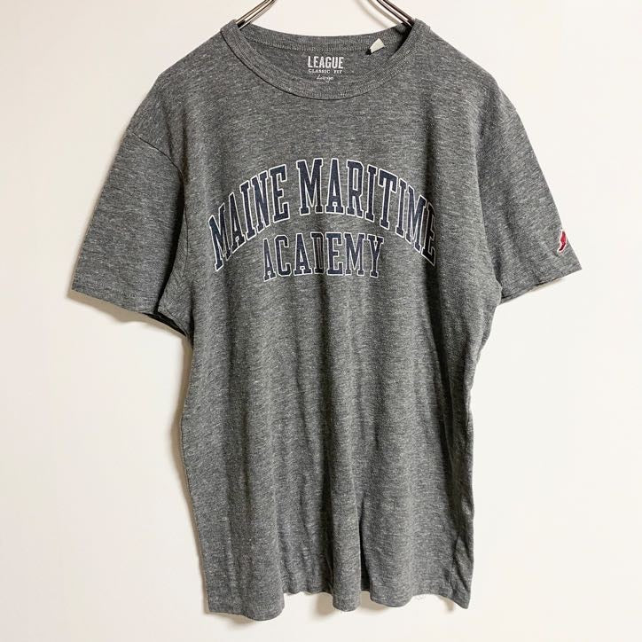 古着 used　LEAGUE　半袖カレッジプリントTシャツ　クルーネック　メーンマリタイムアカデミー　グレー　春夏服　Lサイズ