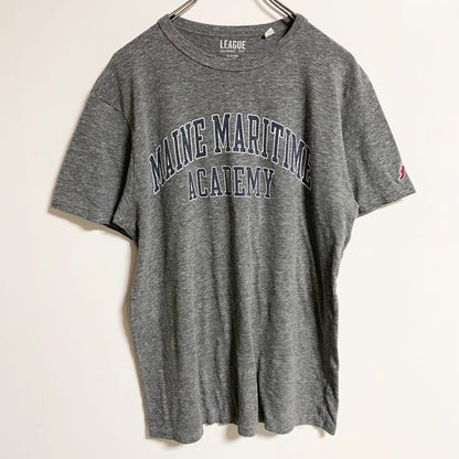 古着 used　LEAGUE　半袖カレッジプリントTシャツ　クルーネック　メーンマリタイムアカデミー　グレー　春夏服　Lサイズ