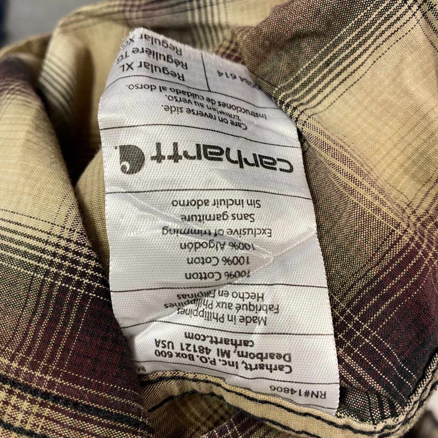 Carhartt　カーハート　長袖ボタンダウンシャツ　オンブレチェック　ベージュ　XLサイズ