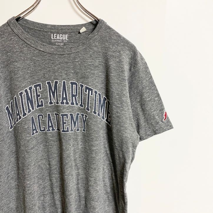 LEAGUE　半袖カレッジプリントTシャツ　クルーネック　メーンマリタイムアカデミー　グレー　灰色　春夏服　Lサイズ　古着