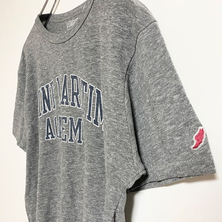 LEAGUE　半袖カレッジプリントTシャツ　クルーネック　メーンマリタイムアカデミー　グレー　灰色　春夏服　Lサイズ　古着