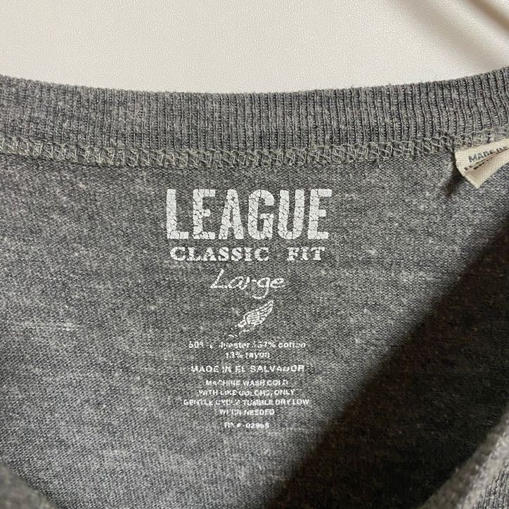 LEAGUE　半袖カレッジプリントTシャツ　クルーネック　メーンマリタイムアカデミー　グレー　灰色　春夏服　Lサイズ　古着