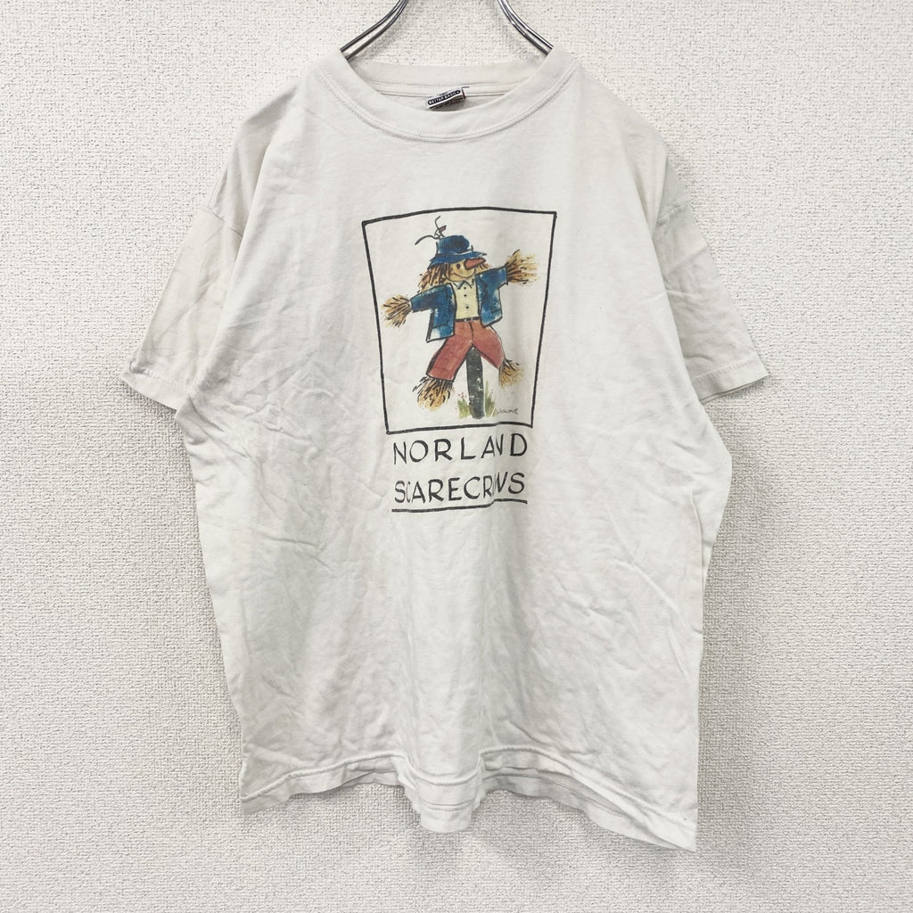 90s～　AIRAK　アイラック　半袖プリントTシャツ　かかし　ヴィンテージ　白　ホワイト　Lサイズ　古着