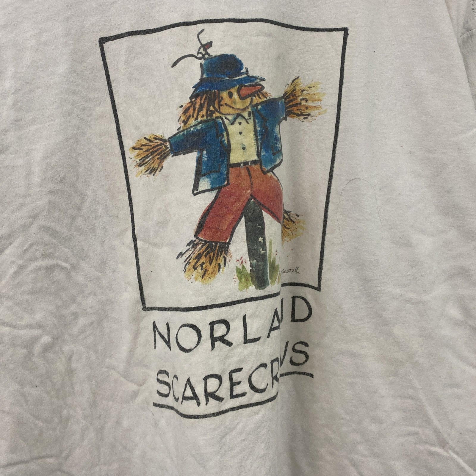 90s～　AIRAK　アイラック　半袖プリントTシャツ　かかし　ヴィンテージ　白　ホワイト　Lサイズ　古着