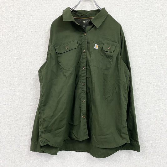 Carhartt　カーハート　長袖ワークシャツ　ダブルポケット　マチ付　緑　グリーン　XLサイズ