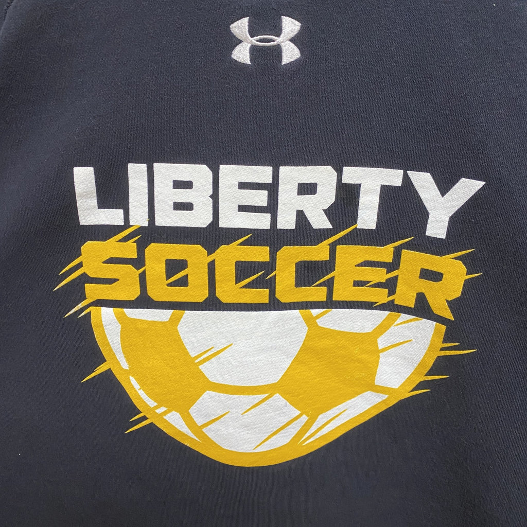 アンダーアーマー　LIBERTY SOCCER　長袖プリントスウェット　トレーナー　黒　ブラック　ロゴ刺繍　Lサイズ　古着