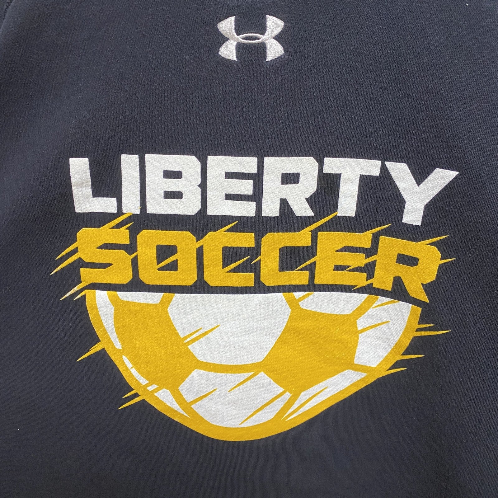 アンダーアーマー　LIBERTY SOCCER　長袖プリントスウェット　トレーナー　黒　ブラック　ロゴ刺繍　Lサイズ　古着