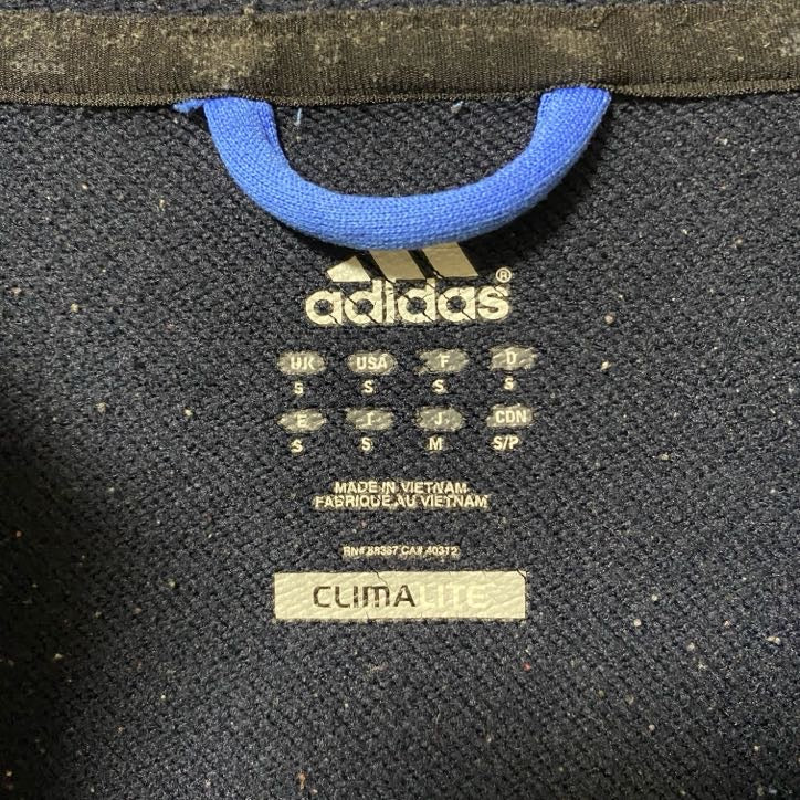 adidas　アディダス　長袖ラインフルジップパーカー　ジャージ　フーディー　青　ブルー　スポーティー　Sサイズ　古着