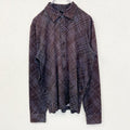 KEENTH COLE　長袖柄シャツ　襟付き　総柄　アトミック柄　個性的　レトロデザイン　モダン　赤紫　Lサイズ　　古着