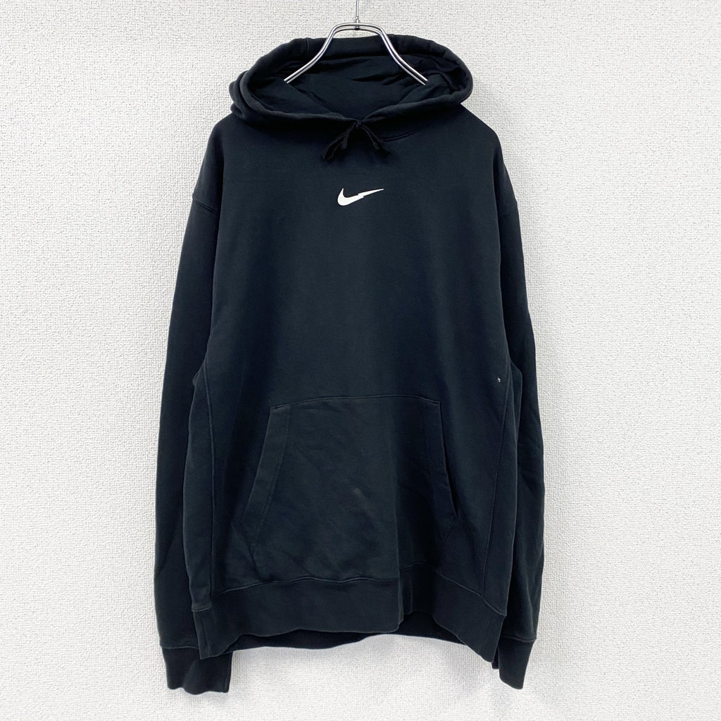 NIKE　ナイキ　スウェットパーカー/フーディー　スウッシュ　デカロゴ　黒　ブラック　Mサイズ　古着