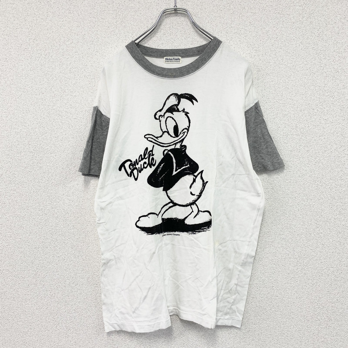 80s～90s　Disney　ディズニー　Mickey Family　ドナルドダック　半袖プリントTシャツ　シングルステッチ　ヴィンテージ　白　ホワイト　グレー　古着