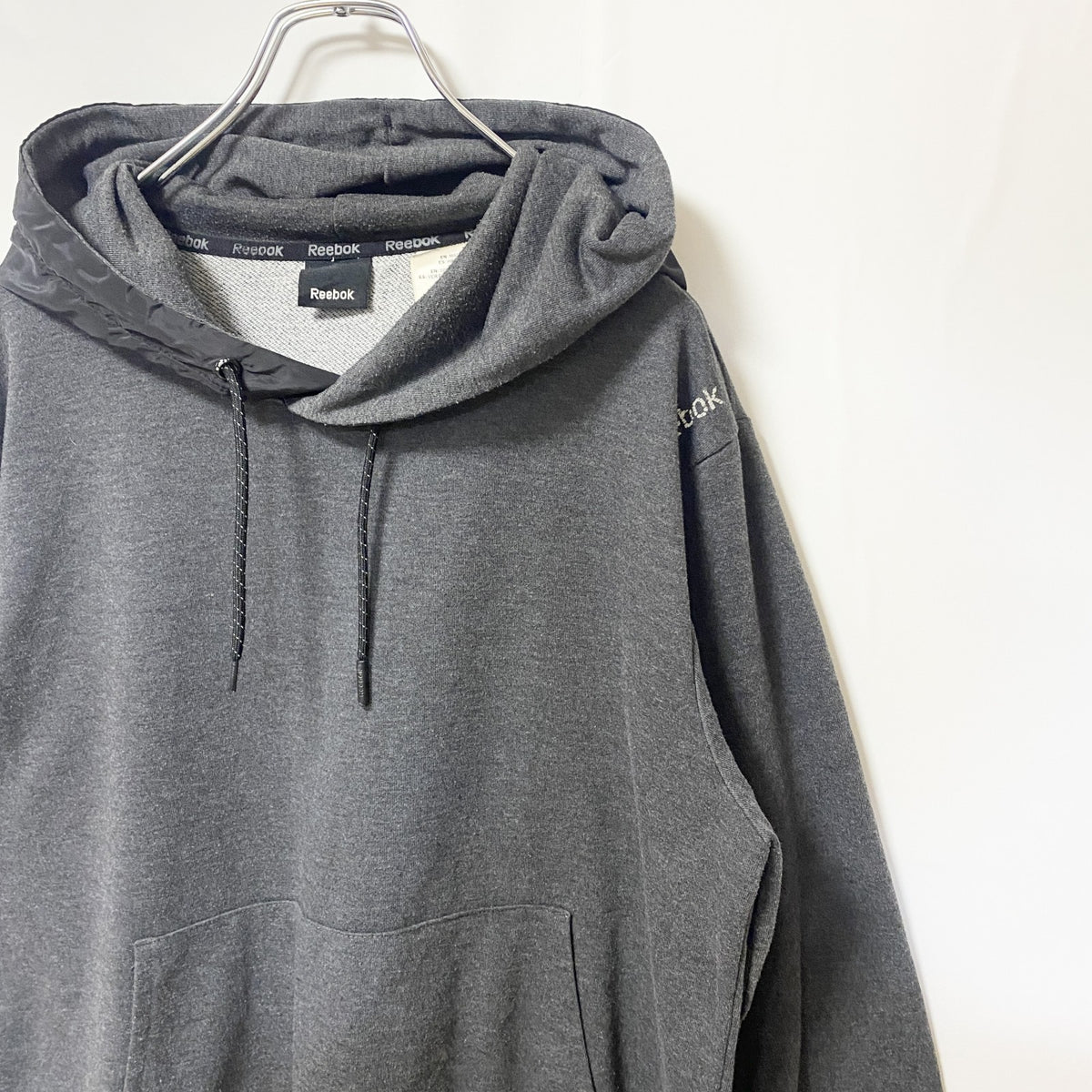 Reebok リーボック　長袖無地パーカー　ノームコア　シンプル　フーディー　グレー　灰色　Mサイズ　古着