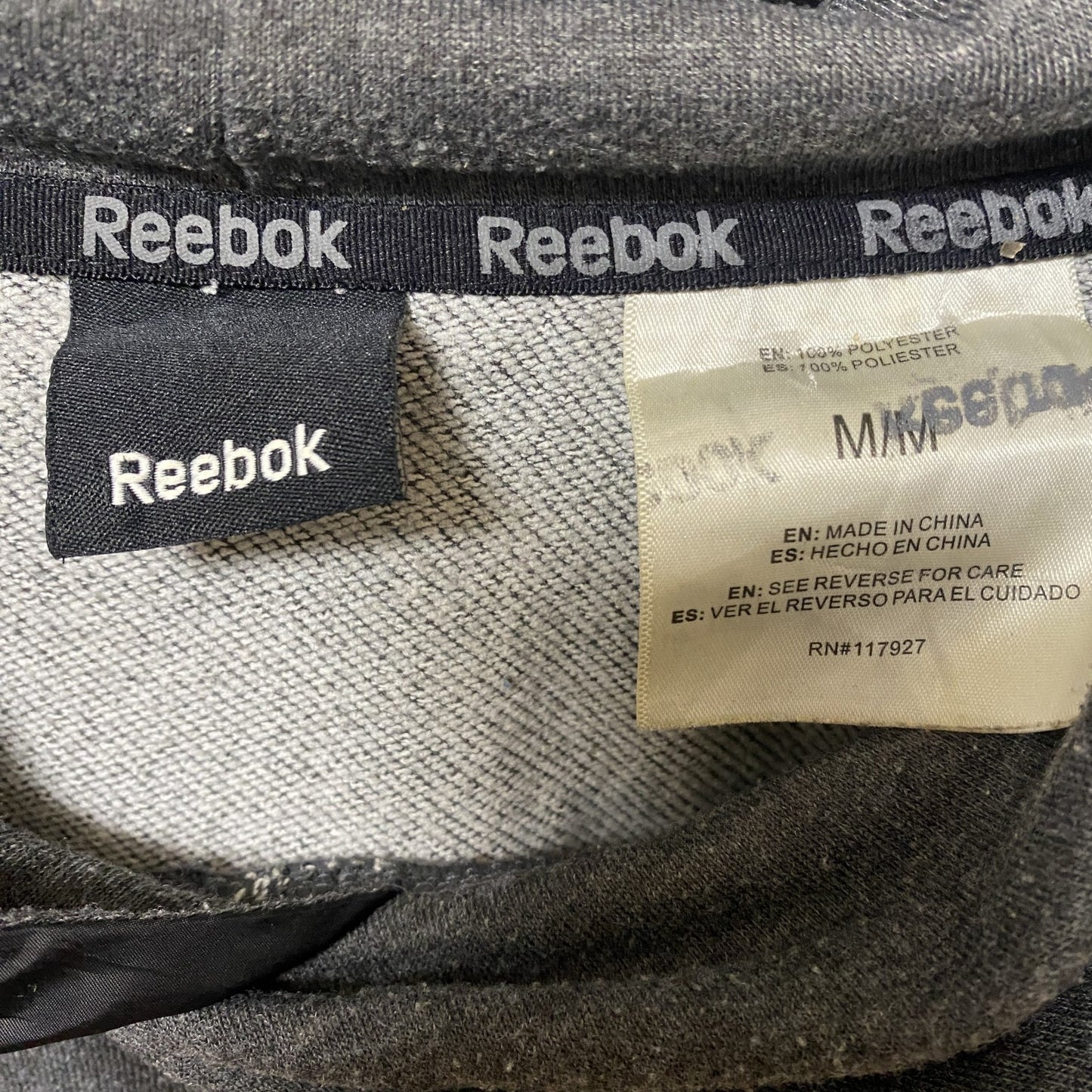 古着 used　Reebok リーボック　長袖無地パーカー　ノームコア　シンプル　フーディー　グレー　Mサイズ