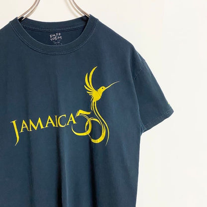 古着 used　半袖ロゴプリントTシャツ　クルーネック　JAMAICA　ジャマイカ　国旗　鳥　黒　ブラック　春夏服