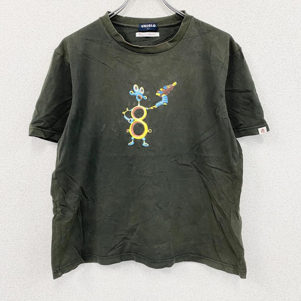 00s　OLD UNIQLO　オールドユニクロ　Robot Megastore　半袖Tシャツ　ダークグリーン　Lサイズ　古着