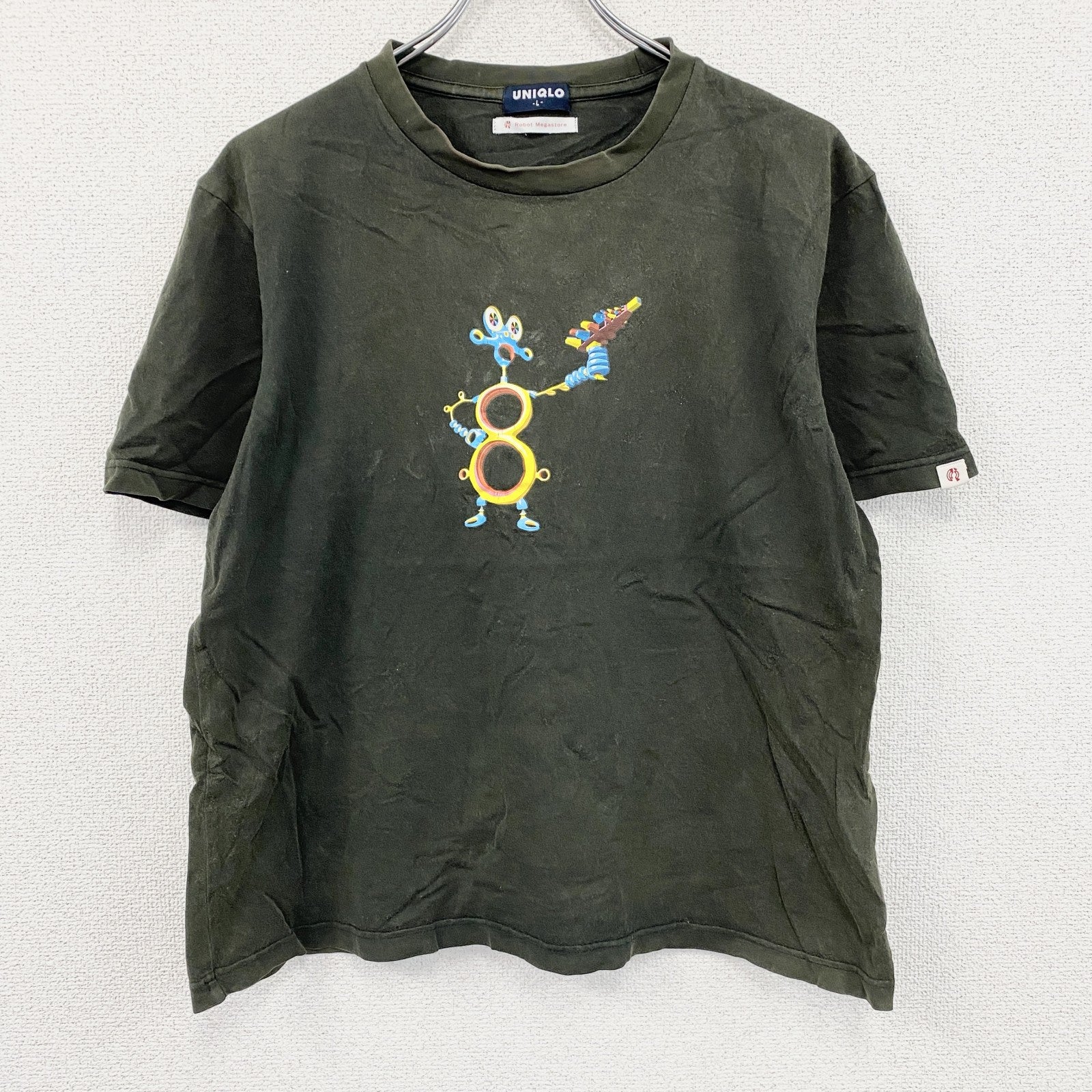 00s　OLD UNIQLO　オールドユニクロ　Robot Megastore　半袖Tシャツ　ダークグリーン　Lサイズ　古着