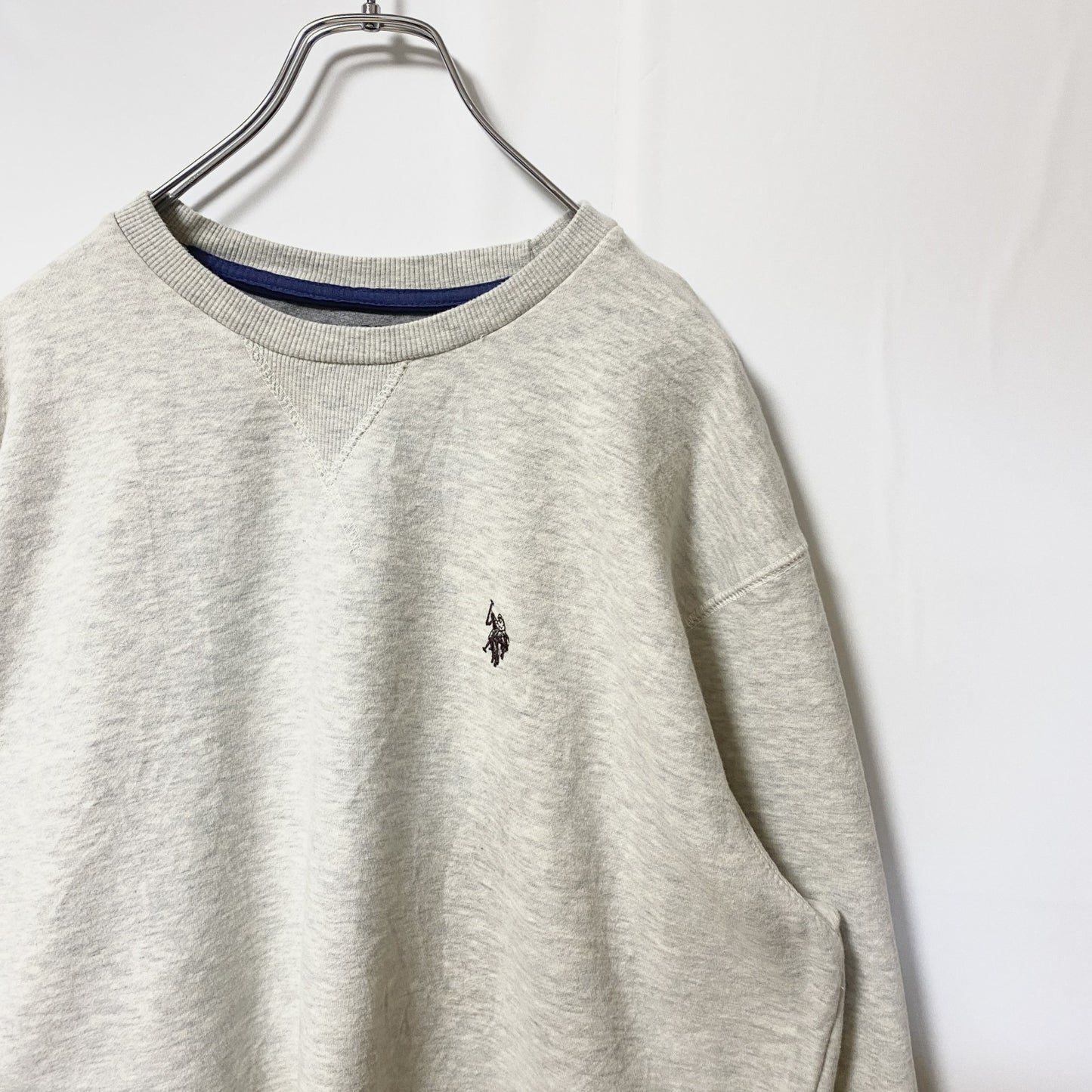 古着 used　US POLO ASSN　ユーエスポロアッスン　長袖ワンポイントロゴ刺繍パーカー　シンプル　レトロ　霜降りカラー