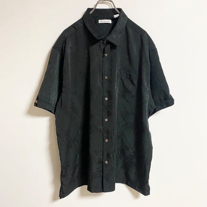 古着 used　CUBAVERA　半袖総柄シャツ　アロハ柄　ヤシの葉　黒　ブラック　春夏服　ビッグシルエット　2XLサイズ