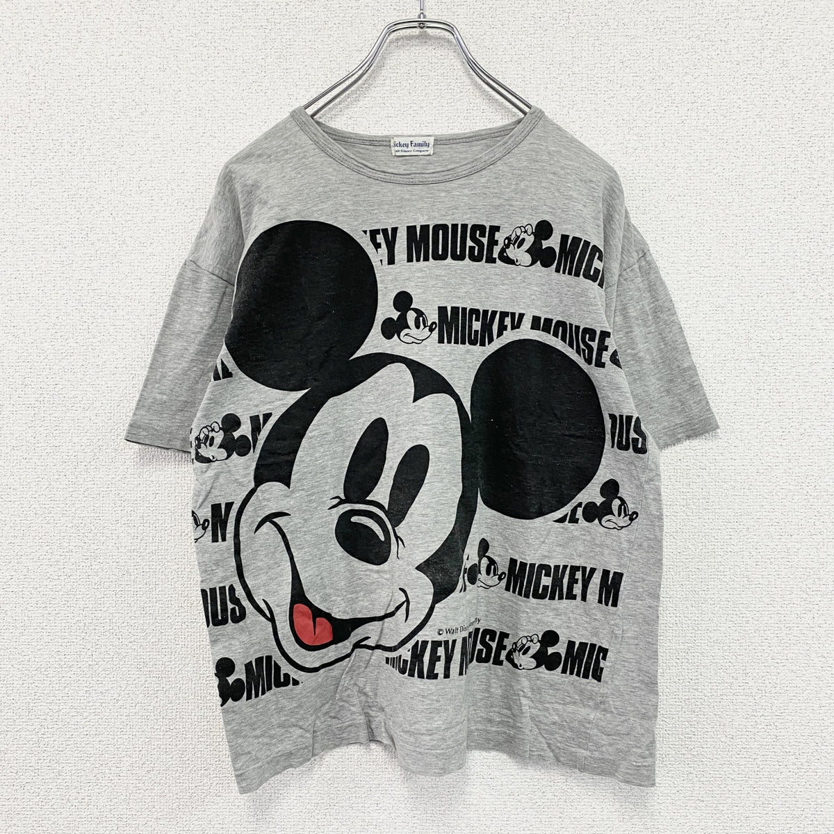 80s～90s　Disney　ディズニー　Mickey Family　ミッキーマウス　半袖プリントTシャツ　シングルステッチ　ヴィンテージ　グレー　古着