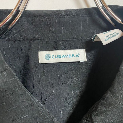 古着 used　CUBAVERA　半袖総柄シャツ　アロハ柄　ヤシの葉　黒　ブラック　春夏服　ビッグシルエット　2XLサイズ