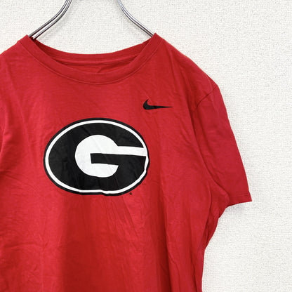 古着　used　NIKE　ナイキ　半袖ビッグGプリントTシャツ　スウッシュロゴ　クルーネック　シティーボーイ　赤　レッド　Mサイズ