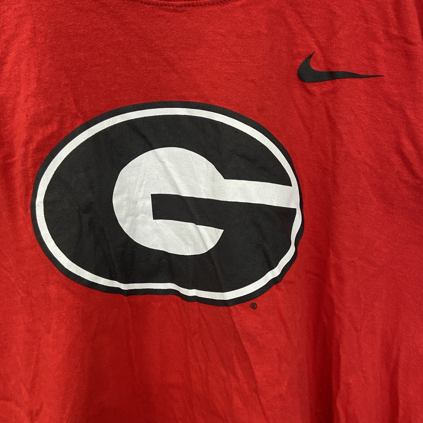 古着　used　NIKE　ナイキ　半袖ビッグGプリントTシャツ　スウッシュロゴ　クルーネック　シティーボーイ　赤　レッド　Mサイズ