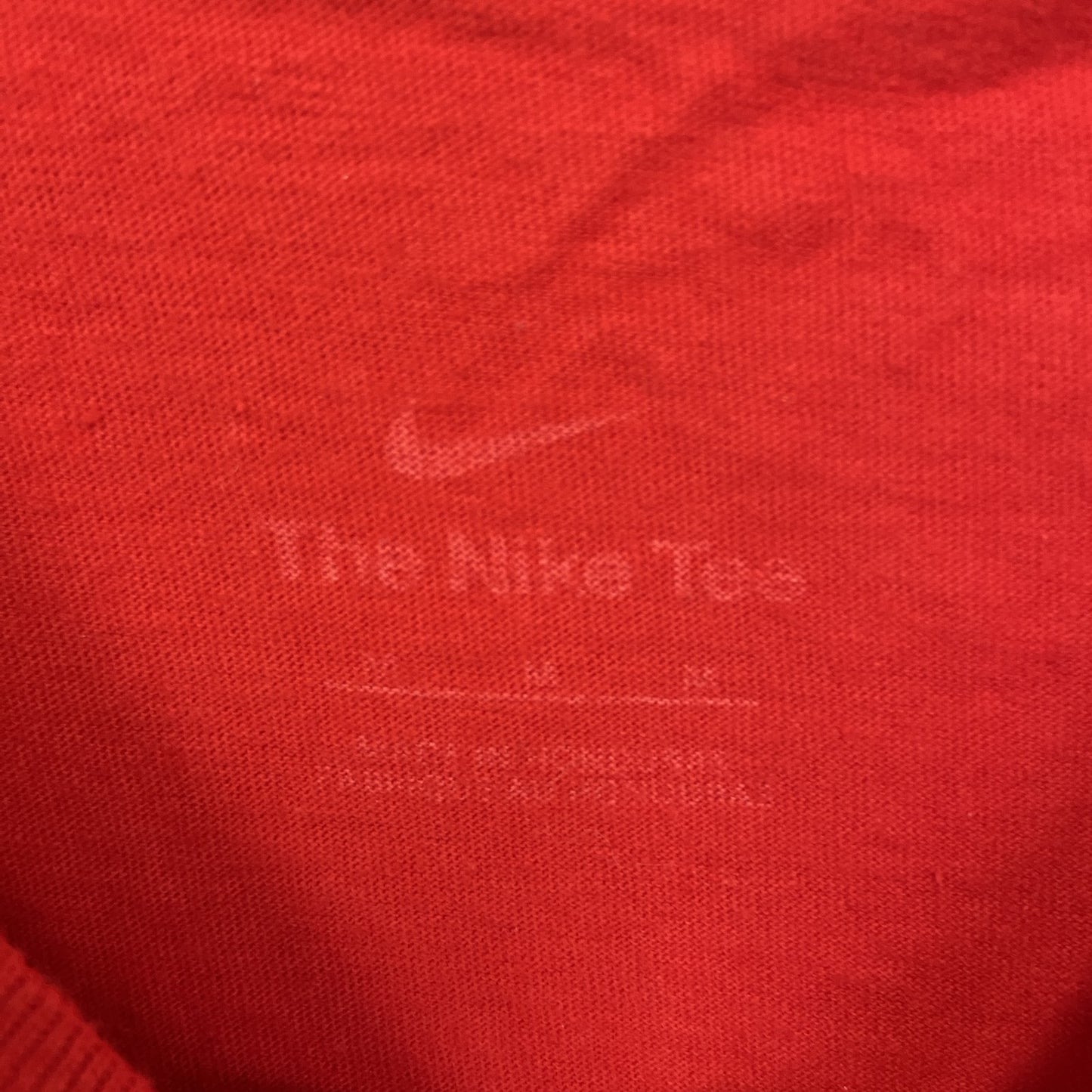 古着　used　NIKE　ナイキ　半袖ビッグGプリントTシャツ　スウッシュロゴ　クルーネック　シティーボーイ　赤　レッド　Mサイズ
