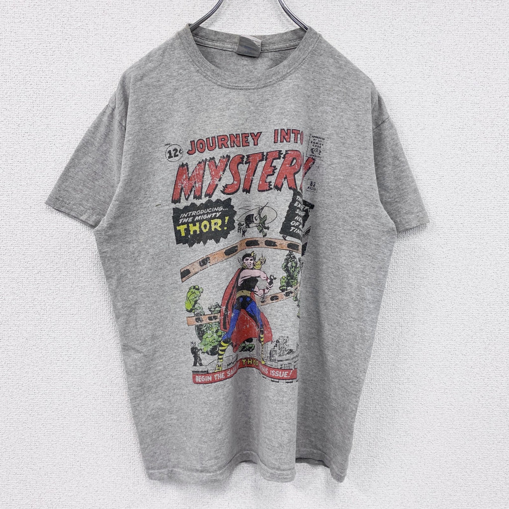 MARVEL COMICS　半袖プリントTシャツ　Journey into Mystery　DCコミックス　灰色　グレー　Mサイズ　古着