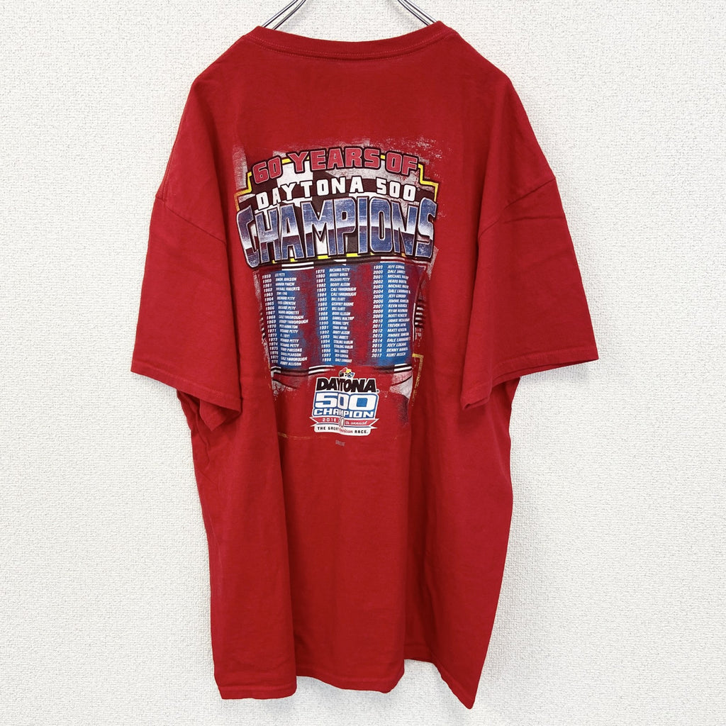 NASCAR ナスカ　半袖ビッグプリントTシャツ　クルーネック　レーシングカー　チャンピオンズ　赤　レッド　2XLサイズ　古着