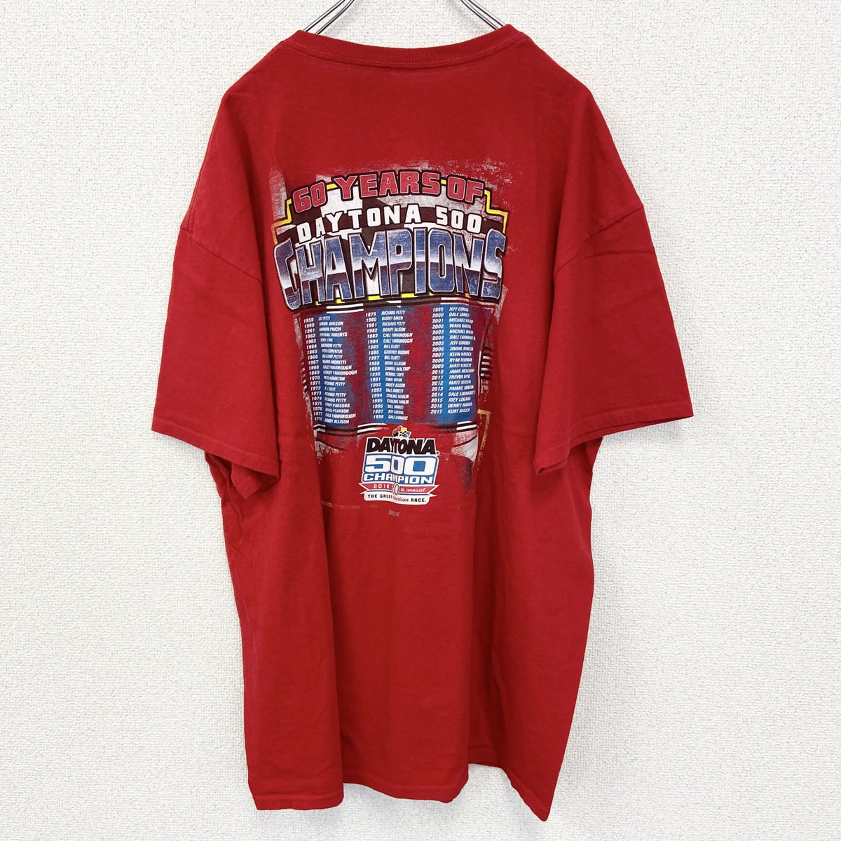 NASCAR ナスカ　半袖ビッグプリントTシャツ　クルーネック　レーシングカー　チャンピオンズ　赤　レッド　2XLサイズ　古着