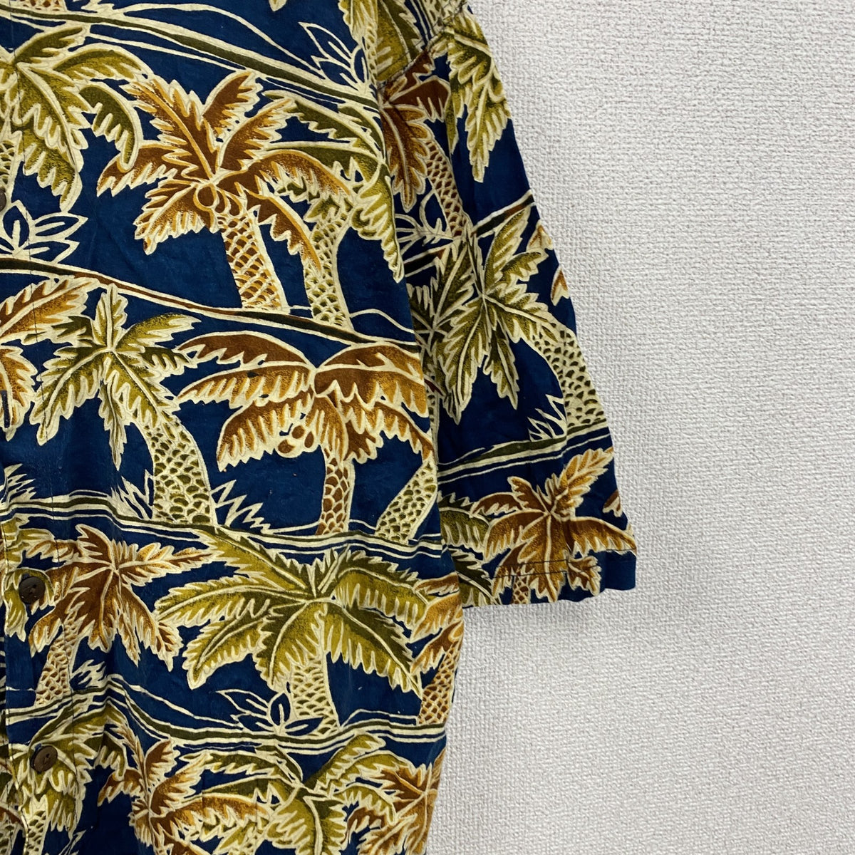 ～90s　Blueprint　ブループリント　半袖シャツ　アロハシャツ　ヤシの木　総柄　紺　ネイビー　Lサイズ　　ヴィンテージ　古着