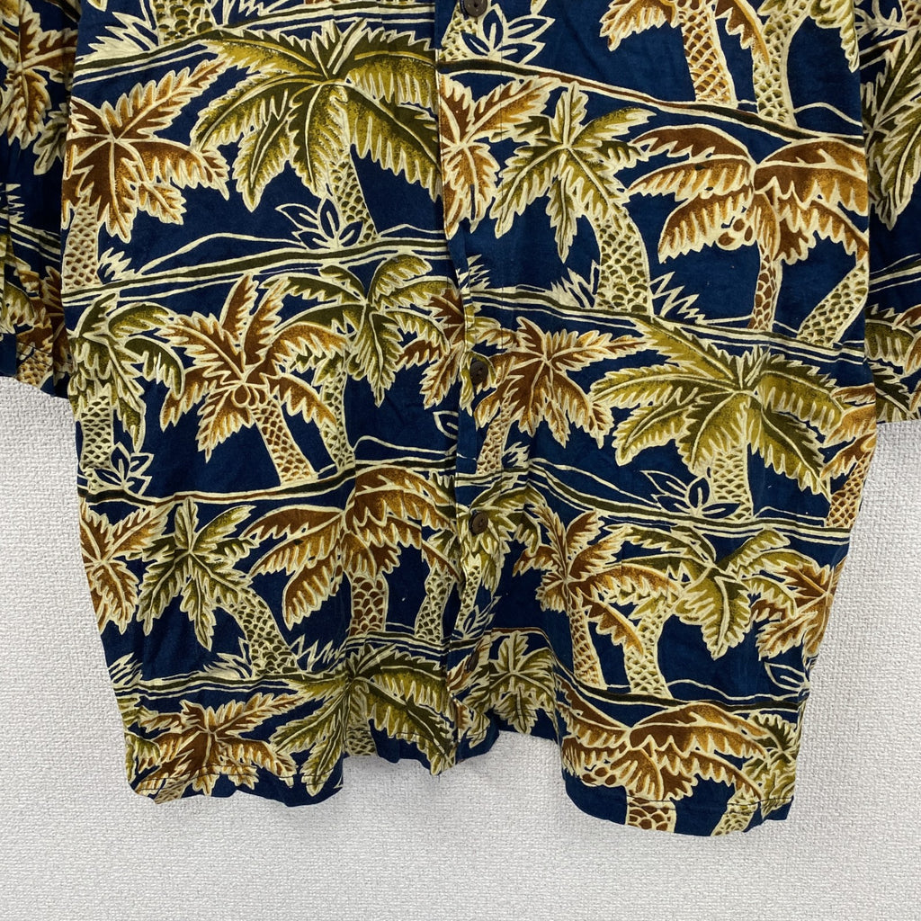 ～90s　Blueprint　ブループリント　半袖シャツ　アロハシャツ　ヤシの木　総柄　紺　ネイビー　Lサイズ　　ヴィンテージ　古着