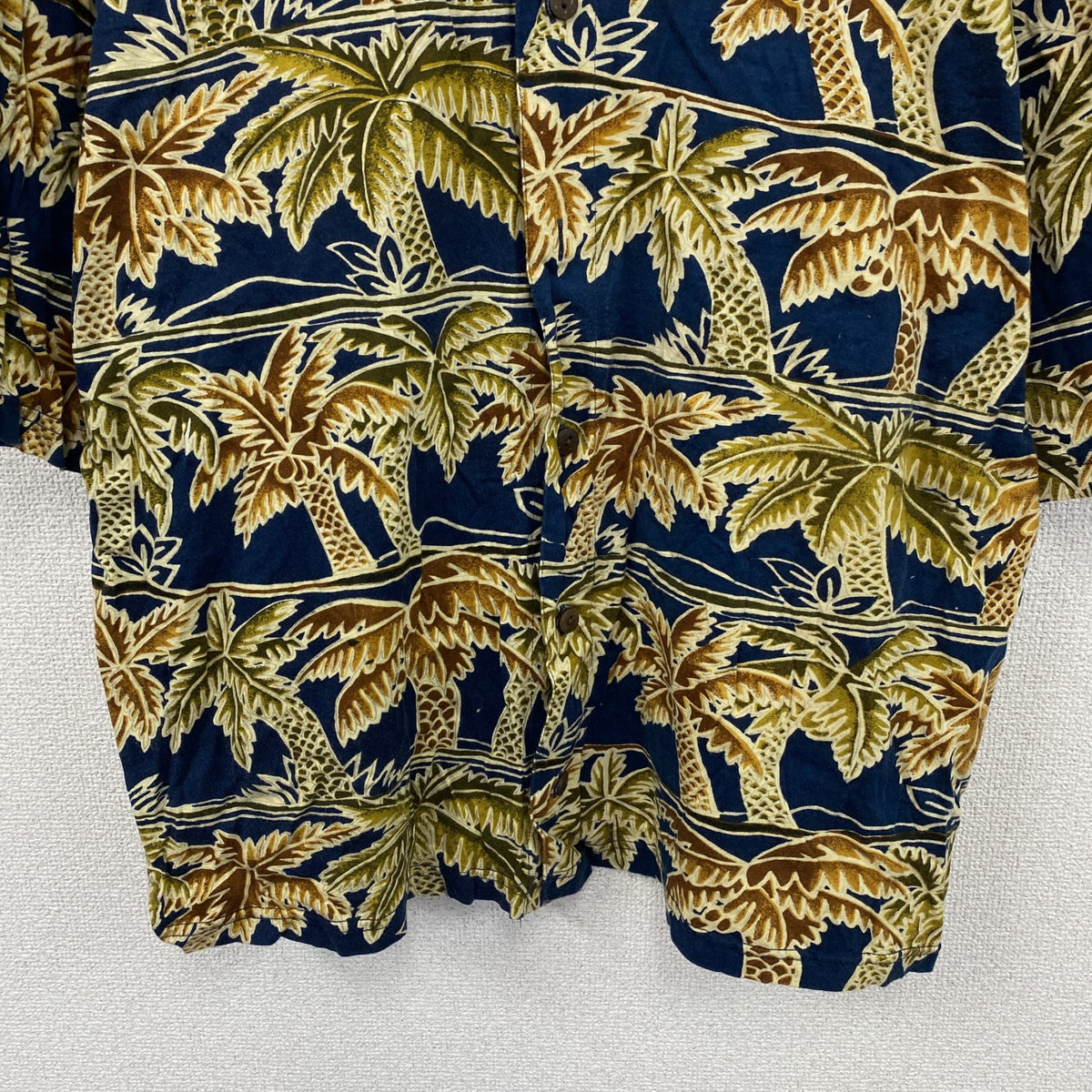 ～90s　Blueprint　ブループリント　半袖シャツ　アロハシャツ　ヤシの木　総柄　紺　ネイビー　Lサイズ　　ヴィンテージ　古着
