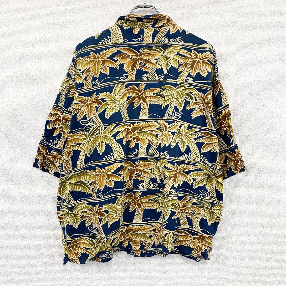 ～90s　Blueprint　ブループリント　半袖シャツ　アロハシャツ　ヤシの木　総柄　紺　ネイビー　Lサイズ　　ヴィンテージ　古着