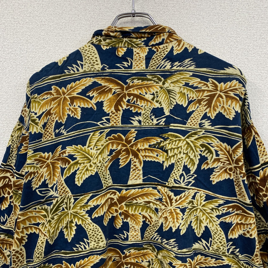 ～90s　Blueprint　ブループリント　半袖シャツ　アロハシャツ　ヤシの木　総柄　紺　ネイビー　Lサイズ　　ヴィンテージ　古着
