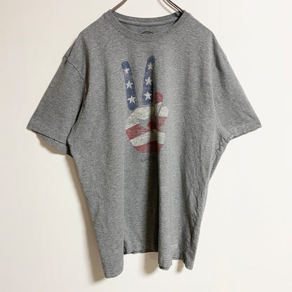 古着 used　Life is good　半袖プリントTシャツ　クルーネック　ピースサイン　グレー　ヴィンテージ　Lサイズ