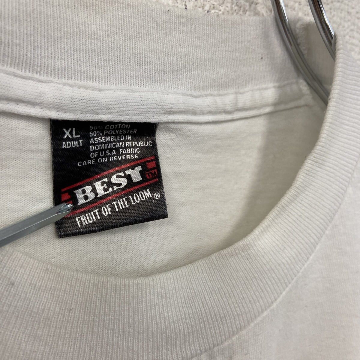 FRUIT OF THE LOOM　フルーツオブザルーム　半袖プリントTシャツ　シングルステッチ　ヴィンテージ　白　ホワイト　XLサイズ　古着