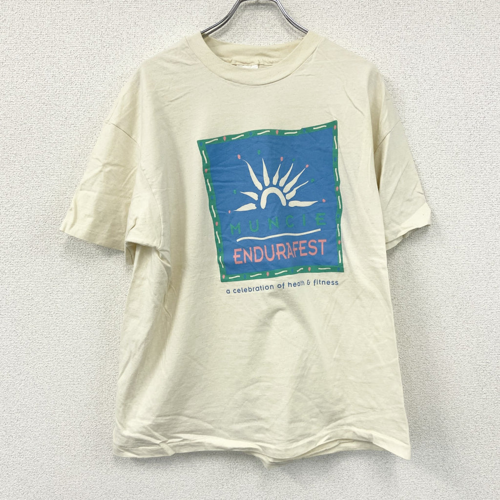 Hanes　ヘインズ　半袖プリントTシャツ　シングルステッチ　ヴィンテージ　ベージュ　XLサイズ　古着