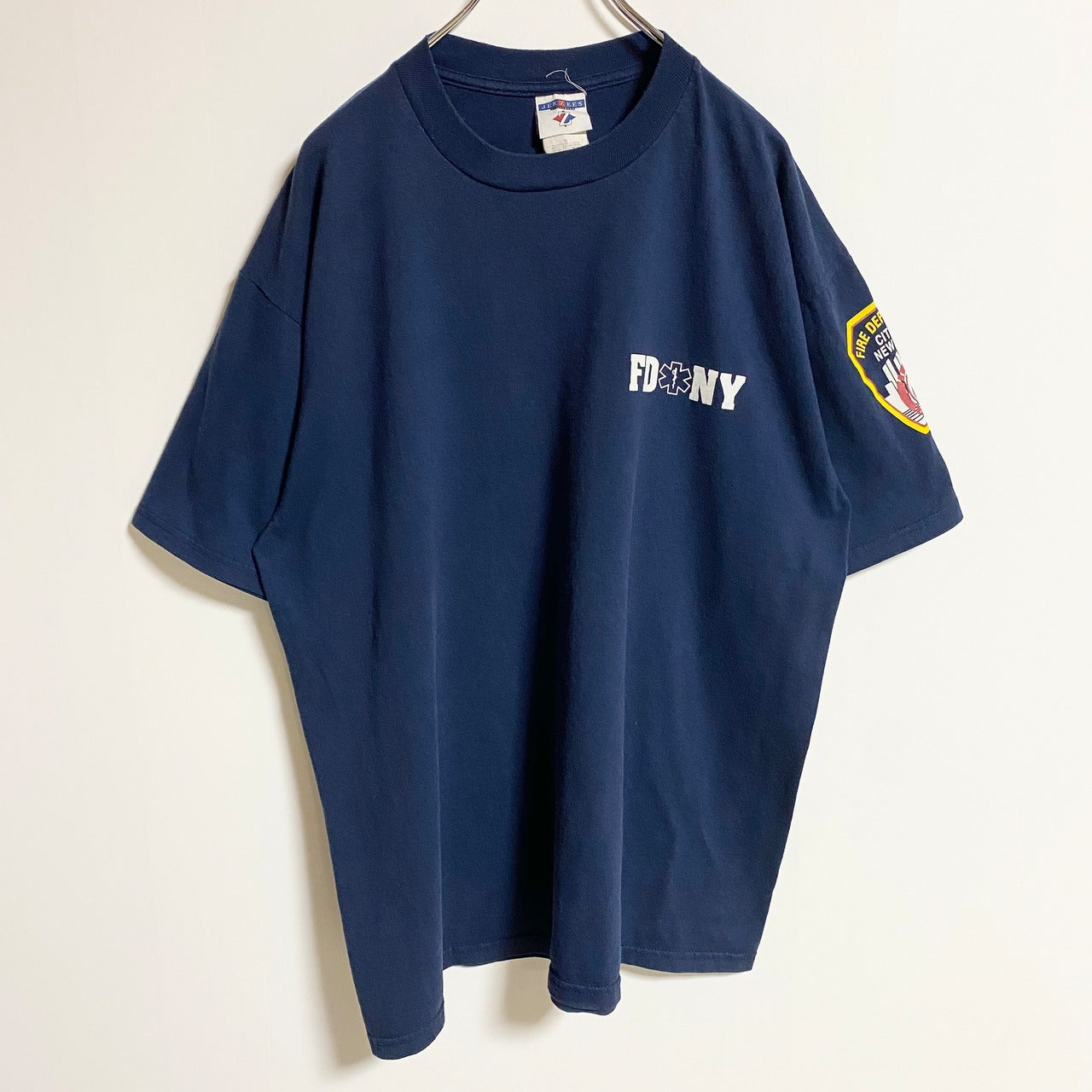 古着 used　JERZEES　半袖プリントTシャツ　クルーネック　FDNY EMS　ネイビー　ビッグシルエット　XLサイズ