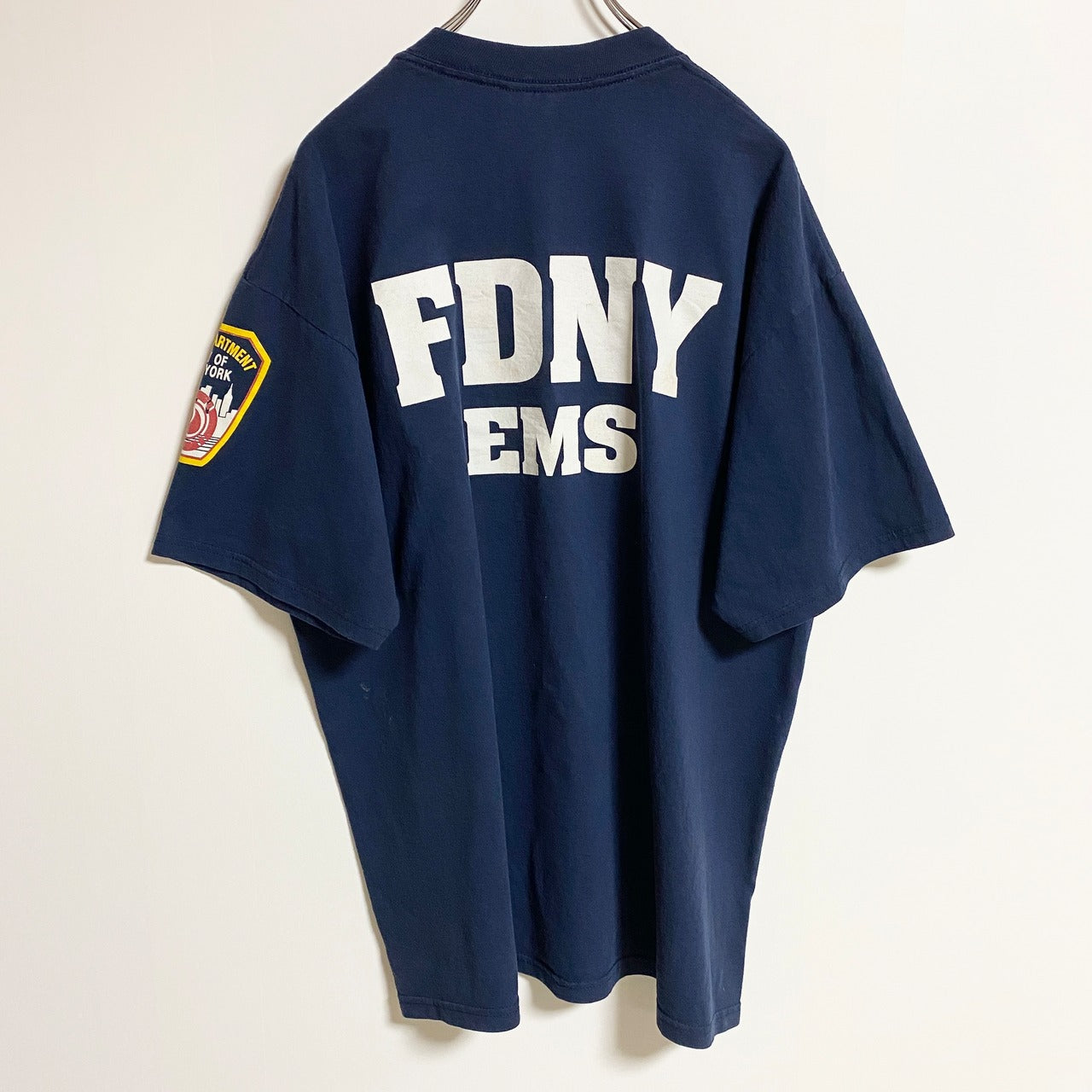 古着 used　JERZEES　半袖プリントTシャツ　クルーネック　FDNY EMS　ネイビー　ビッグシルエット　XLサイズ