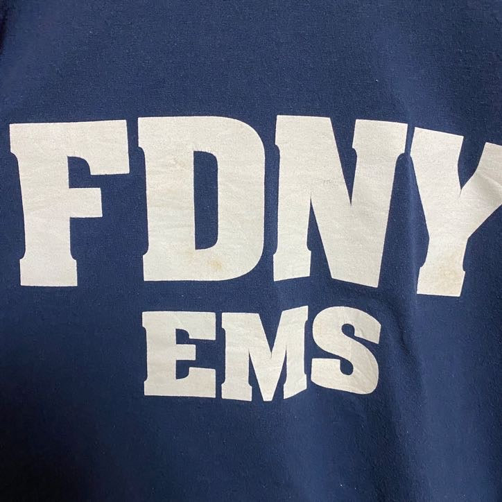 古着 used　JERZEES　半袖プリントTシャツ　クルーネック　FDNY EMS　ネイビー　ビッグシルエット　XLサイズ