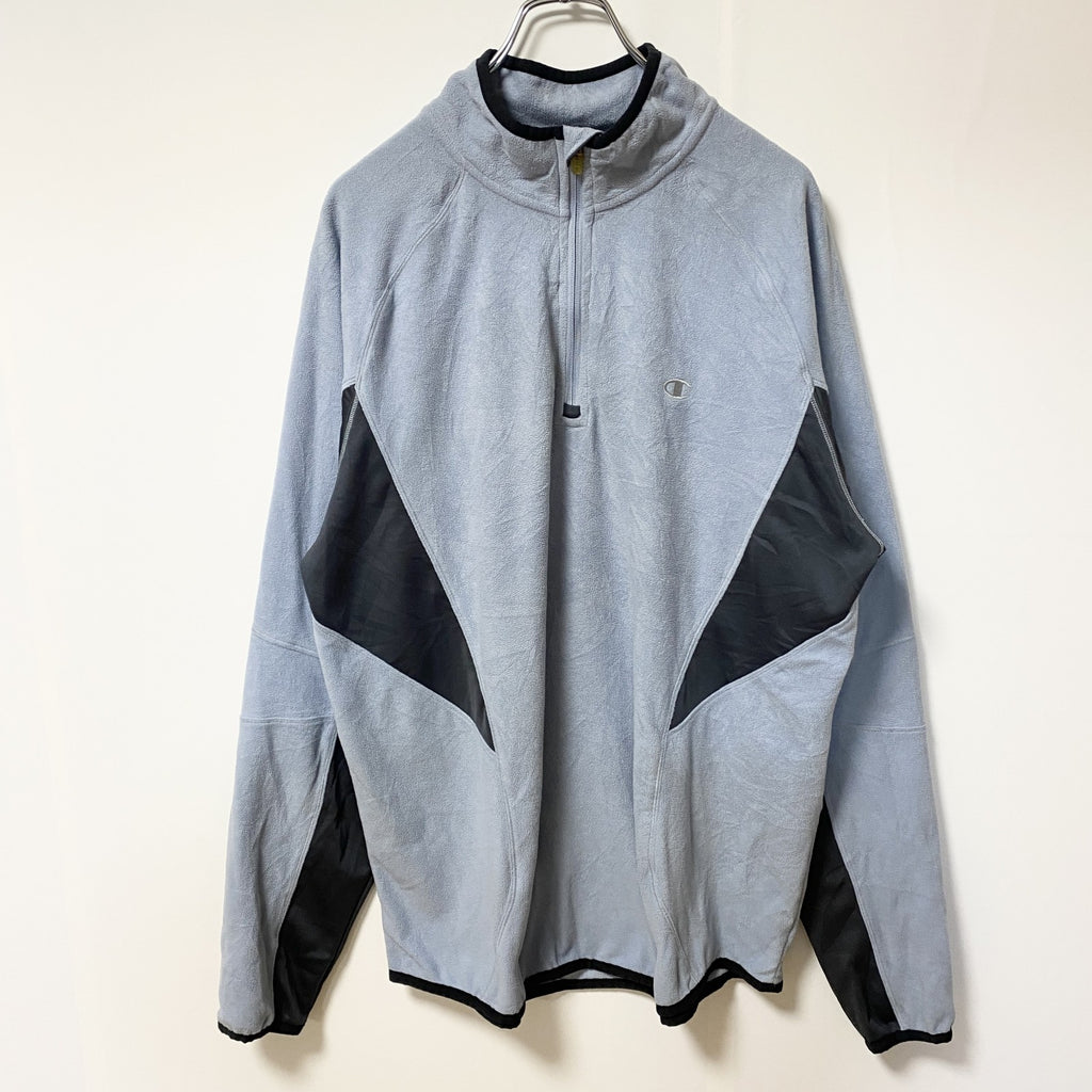 Champion　チャンピオン　ハーフジップフリースジャケット/ボアジャケット　ラグランスリーブ　刺繍ロゴ　水色　ブルー　Lサイズ　古着