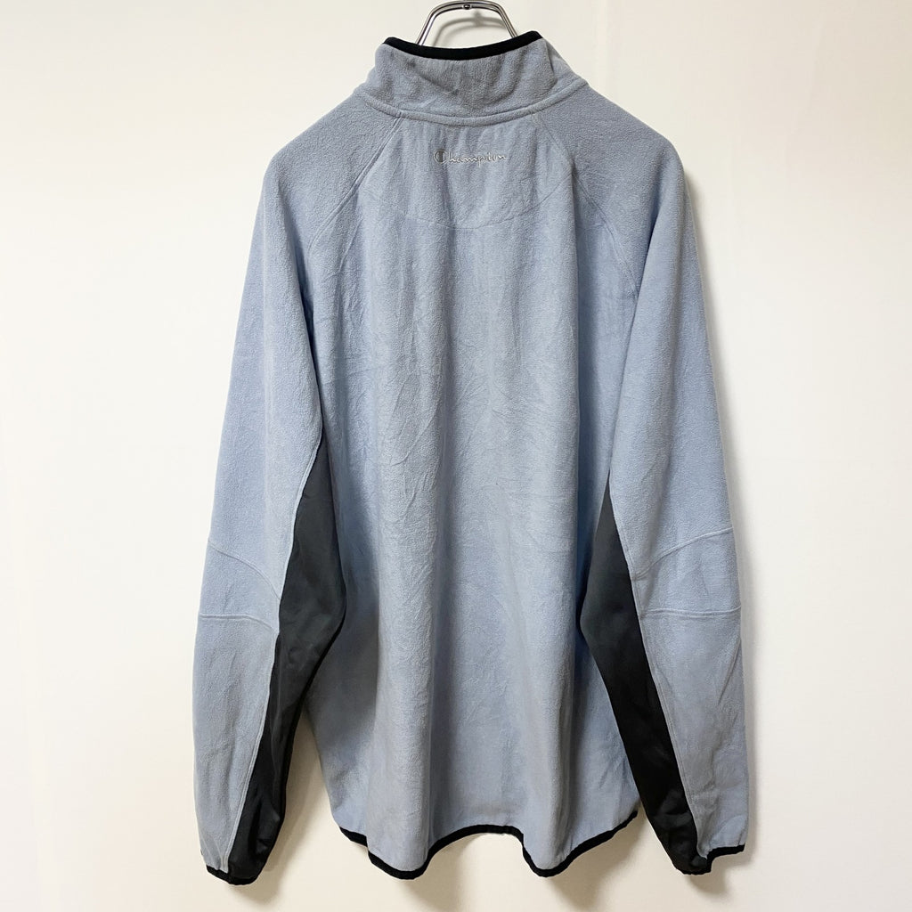 Champion　チャンピオン　ハーフジップフリースジャケット/ボアジャケット　ラグランスリーブ　刺繍ロゴ　水色　ブルー　Lサイズ　古着