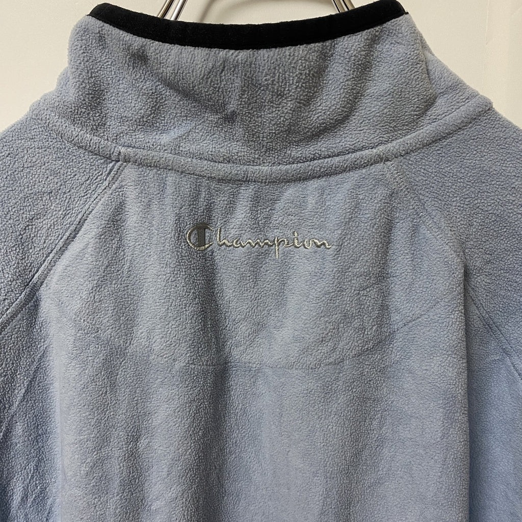 Champion　チャンピオン　ハーフジップフリースジャケット/ボアジャケット　ラグランスリーブ　刺繍ロゴ　水色　ブルー　Lサイズ　古着