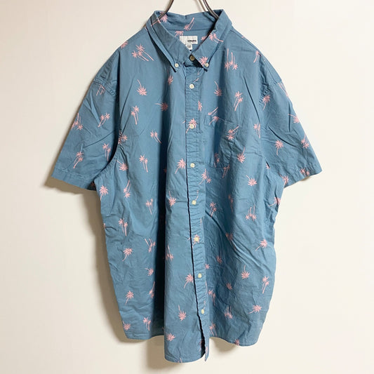 古着 used　SONOMA　半袖総柄デザインシャツ　アロハシャツ　ヤシの木　水色　春夏服　ビッグシルエット　2XLサイズ