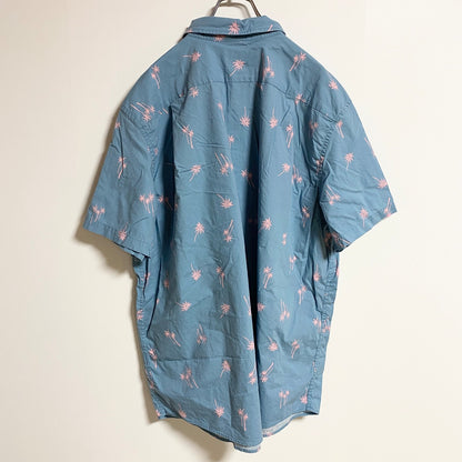 古着 used　SONOMA　半袖総柄デザインシャツ　アロハシャツ　ヤシの木　水色　春夏服　ビッグシルエット　2XLサイズ