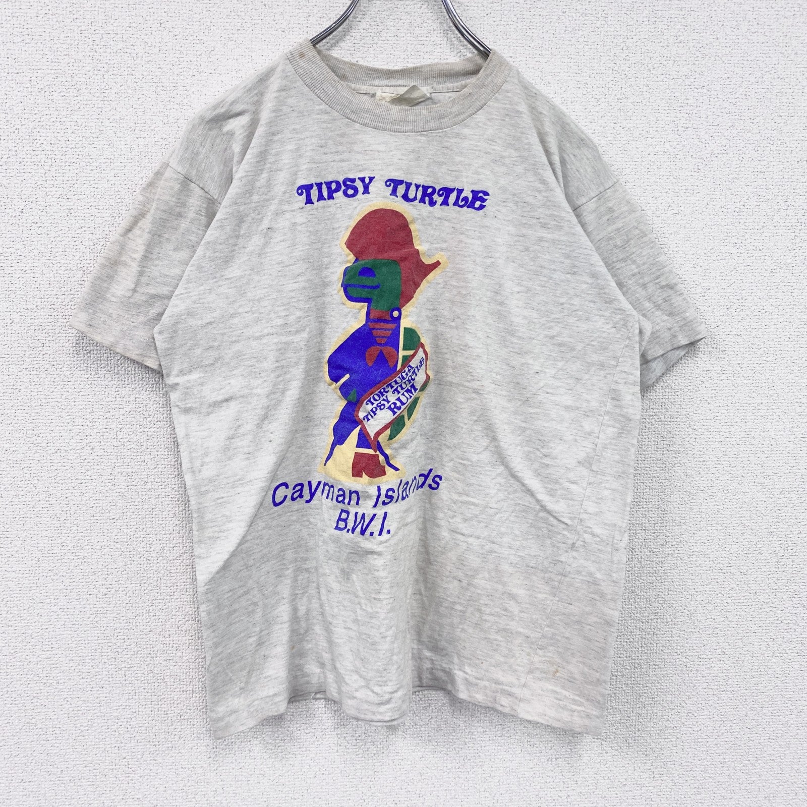 ～90s　GRANDBAY　半袖プリントTシャツ　シングルステッチ　Cayman Islands　ヴィンテージ　霜降りグレー　Mサイズ　古着