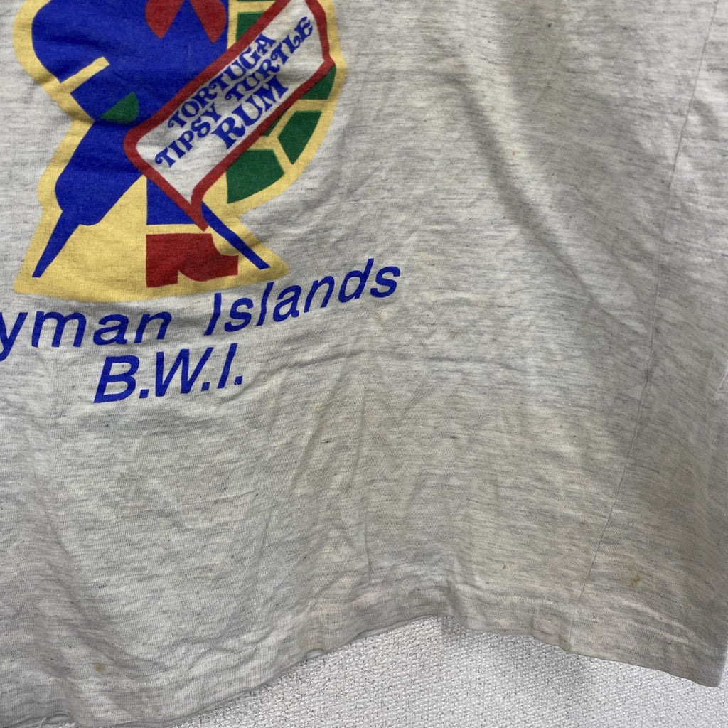 ～90s　GRANDBAY　半袖プリントTシャツ　シングルステッチ　Cayman Islands　ヴィンテージ　霜降りグレー　Mサイズ　古着