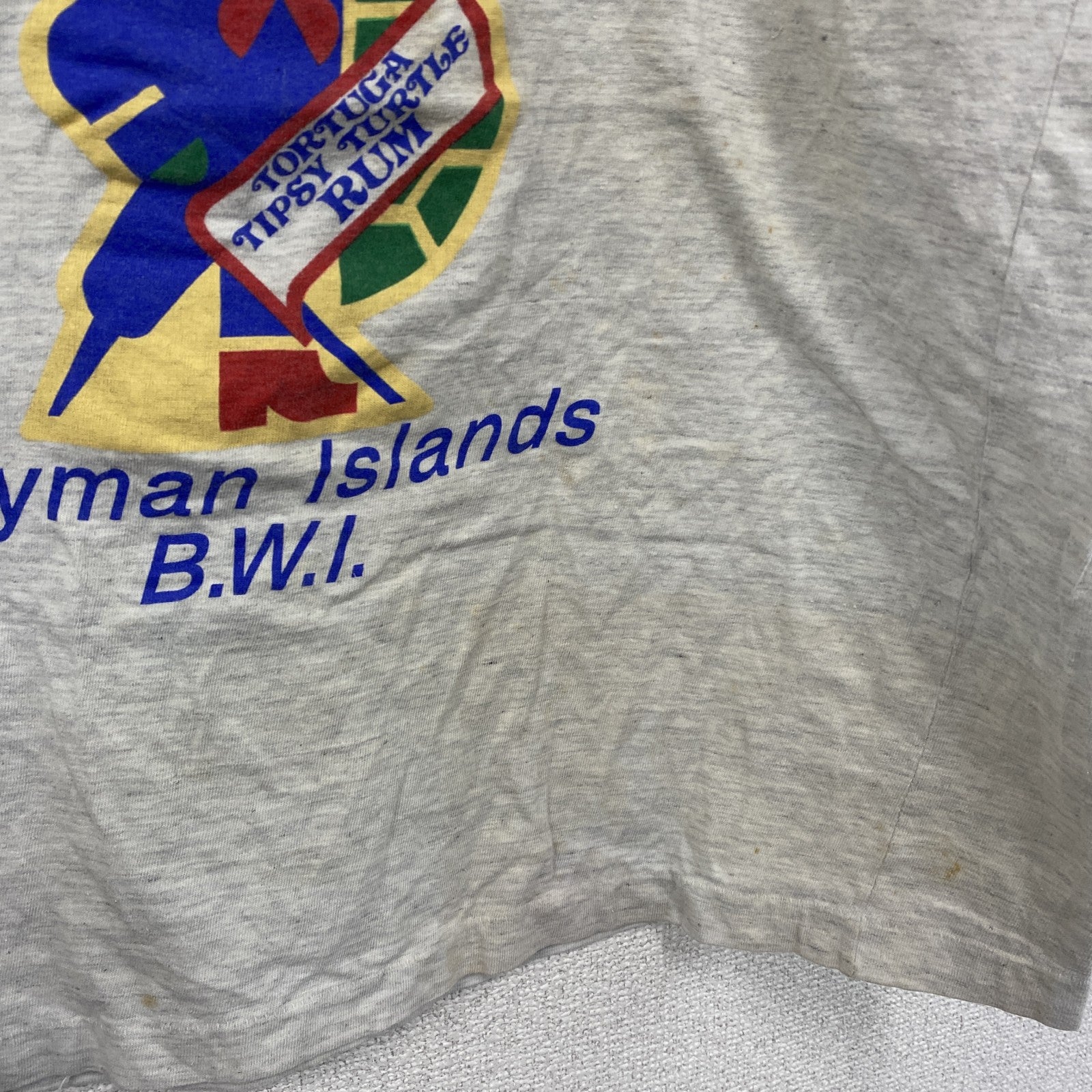 ～90s　GRANDBAY　半袖プリントTシャツ　シングルステッチ　Cayman Islands　ヴィンテージ　霜降りグレー　Mサイズ　古着
